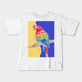 Parrot Watercolor Painting Macaw - Navy Blue Kids T-Shirt